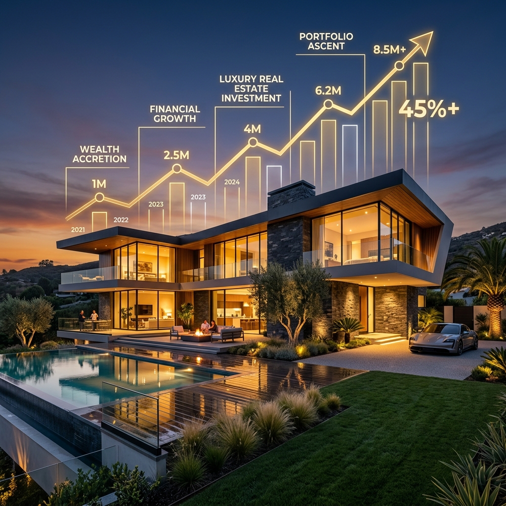 Kaival Finance Hero Visual - Luxury Villa, Pool, Car & Growth Chart